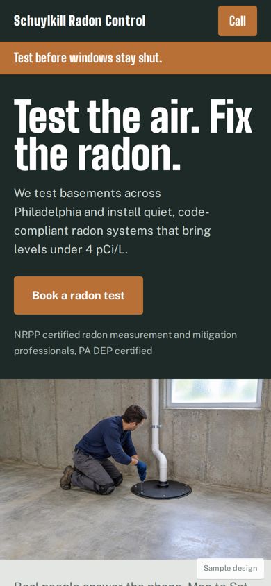 Sample business website, mobile view